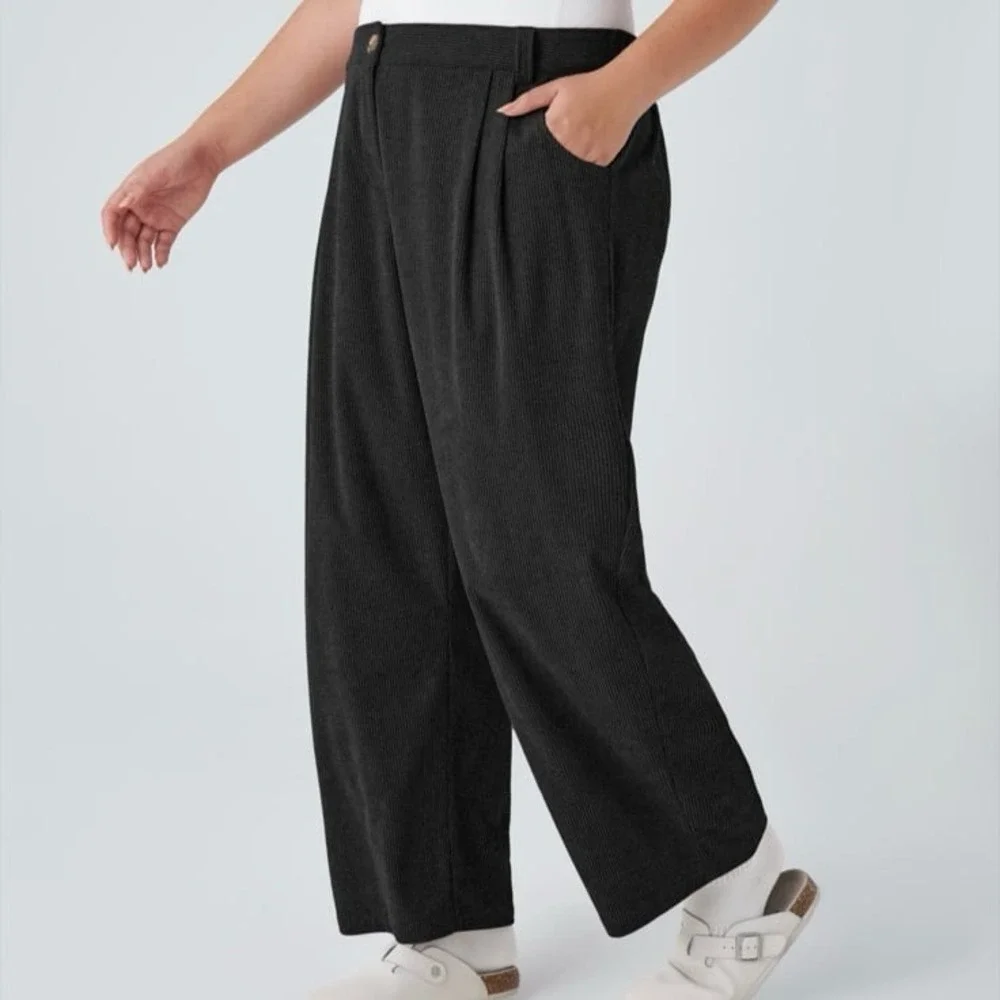 Halara AuraCord Mid‎ Rise Corduroy Casual Pants Black 1X